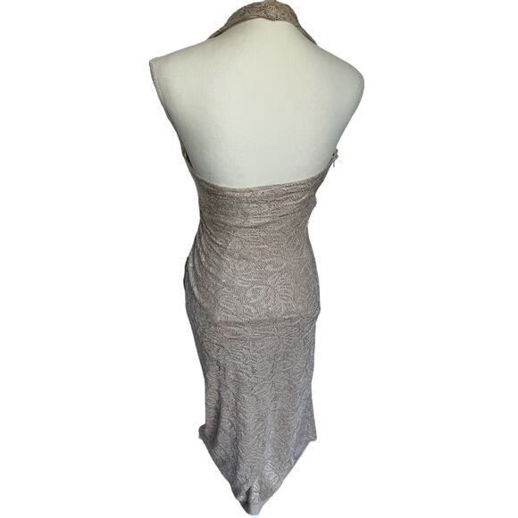 Vintage 90's Cach'e Gold Sparkly Halter Side Ruffle Maxi Dress Women's Small 4 - Picture 10 of 13
